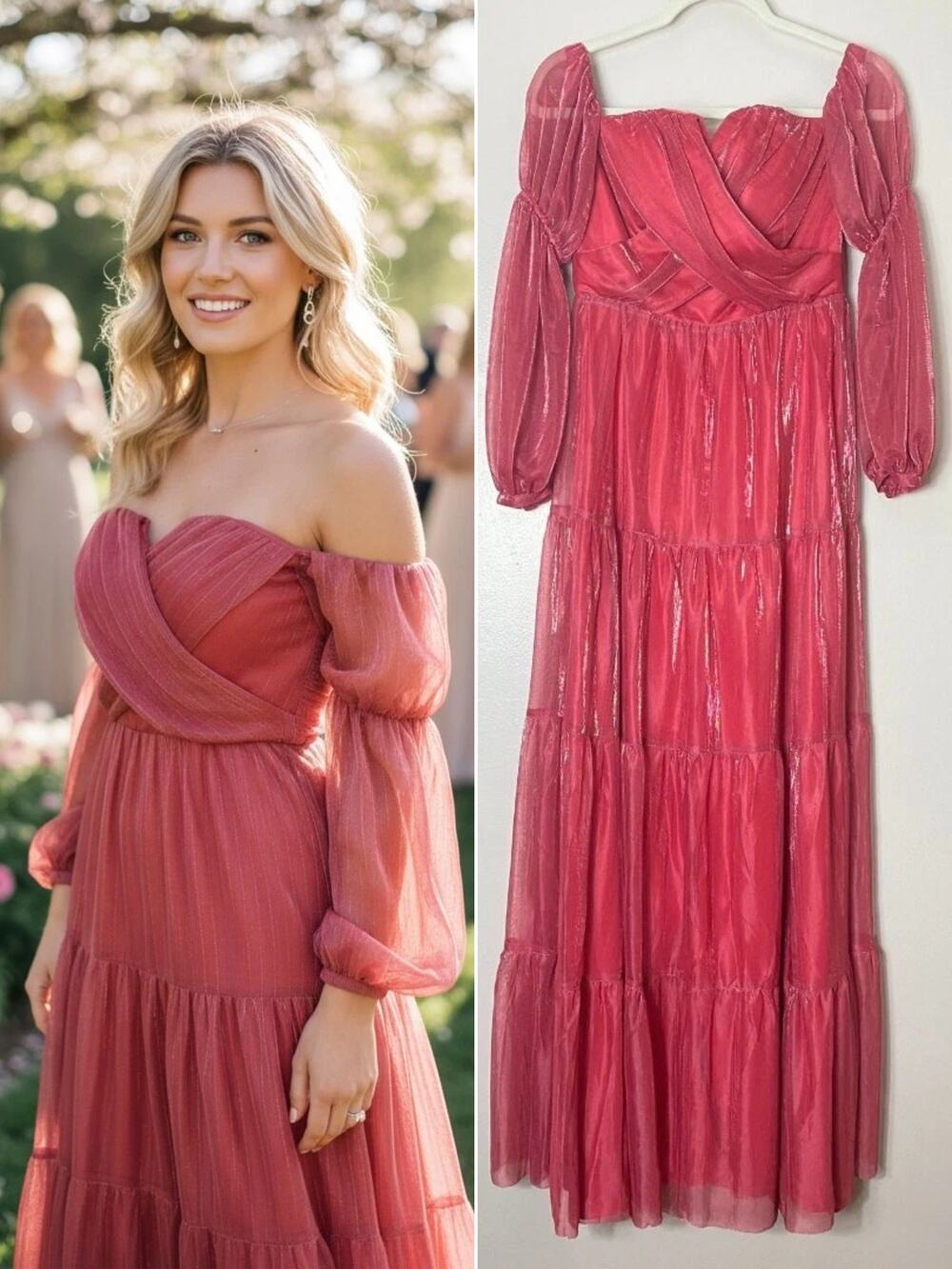 ALAMOUR NWT DRESS M PINK METALLIC MILKMAID FEMININE ROMANTIC INDIE COTTAGE LONG